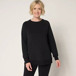 Belle by Kim Gravel ScubaLuxe Raglan Crew Sweatshirt Black L A695354